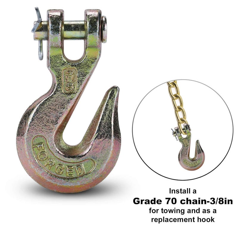 Htata Prep G70 3/8 Chain Hook Heavy Duty Clevis Grab Hook for 3/8 Inch Grade 70 Chain - for Trailer Truck Transport Yellow Chromate Finish (4Pack) - Image 4